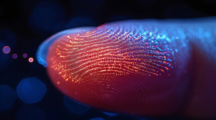Shot close up of a finger with unique fingerprint digital scanning