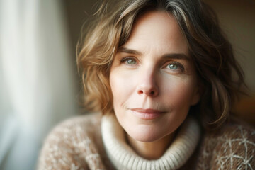 Close up portrait of beautiful middle aged woman face.