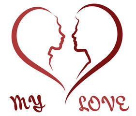 Symbol of love. Couple in love face to face. Love story.