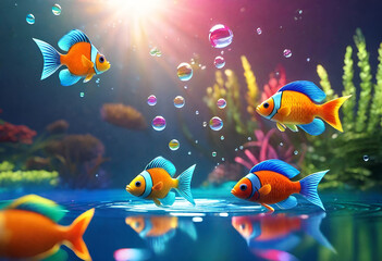Fototapeta na wymiar Fish with bubbles underwater