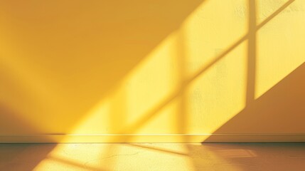 Yellow wall with shadows. Geometric shadow on yellow wall. Minimal interior background, pastel color, soft light