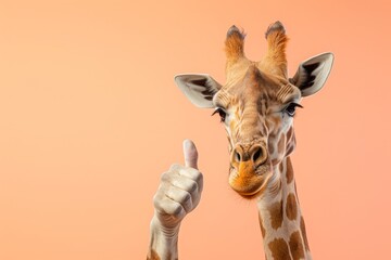 Giraffe showing thumb up. AI generative art