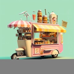 Whimsical Food Cart Illustration
