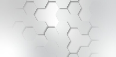 Abstract hexagon background. Futuristic abstract honeycomb mosaic white technology background. Surface polygon pattern with glowing hexagon paper texture and futuristic business. graphic concept.