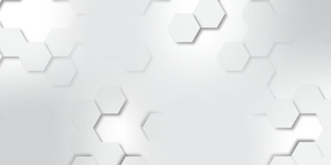 Abstract hexagon background. Futuristic abstract honeycomb mosaic white technology background. Surface polygon pattern with glowing hexagon paper texture and futuristic business. graphic concept.

