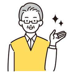 右側を案内するおじいさんイラスト