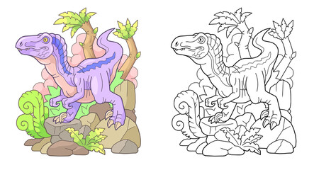 predatory prehistoric dinosaur velociraptor, illustration design - 727080841