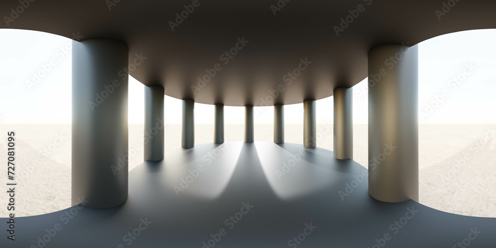 Poster a room with multiple columns and view of a plane landscape and sky 360 panorama vr environment map