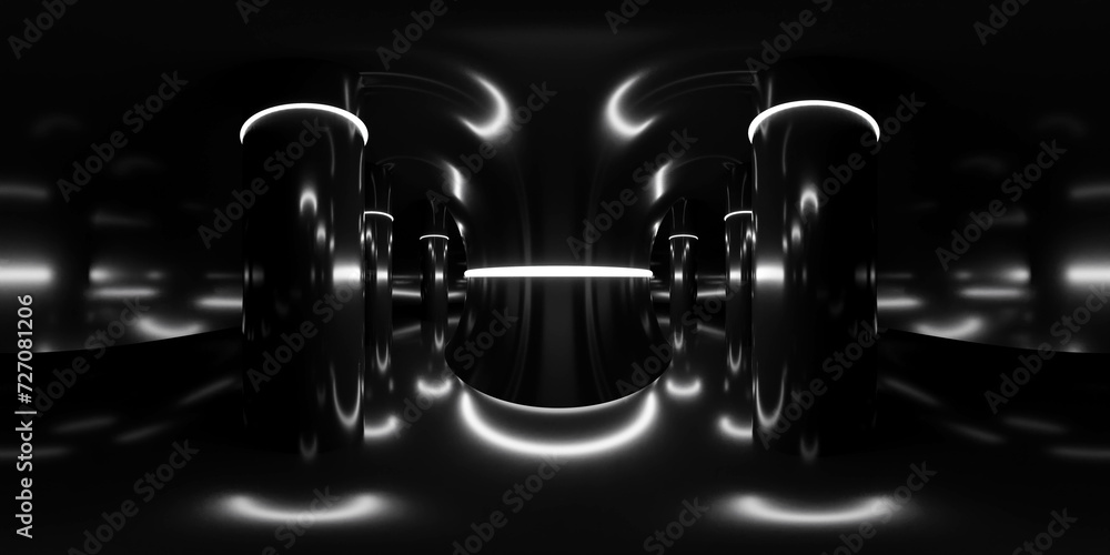 Poster dark empty abstract futuristic room with a central column 360 panorama vr environment map