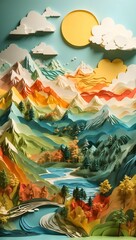 landscape in the mountains.paper art 