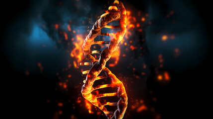 Obraz premium 3D rendering genetic diagram of human DNA under microscope
