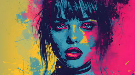 Naklejka premium The girl's face, complete with bright colors, contrasts sharply in a punk style.