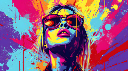 The girl's face, complete with bright colors, contrasts sharply in a punk style.