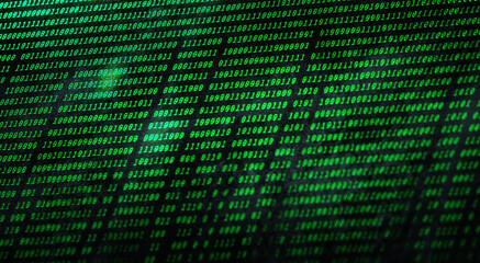 A stream of a binary code in perspective neon technology