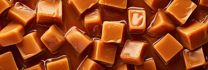background of caramel toffee cubes - obrazy, fototapety, plakaty