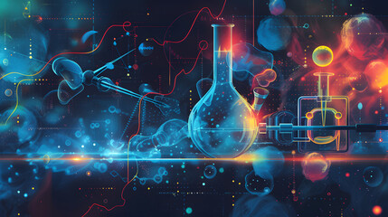 Scientific Concept Background. Abstract Science Innovation and Technological Inspiration for Futuristic Research and Discovery. Laboratory Experiment. - obrazy, fototapety, plakaty