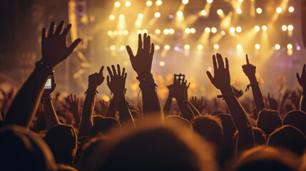 People dancing and celebrating at a lively concert or festival, capturing the energy of live music...