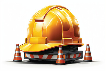 Yellow orange safety helmet. 3d rendering illustration isolated on white backgeound - obrazy, fototapety, plakaty