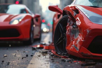 Supercar Damaged after car crash, Wrecked car, Supercar crash. Car collision.