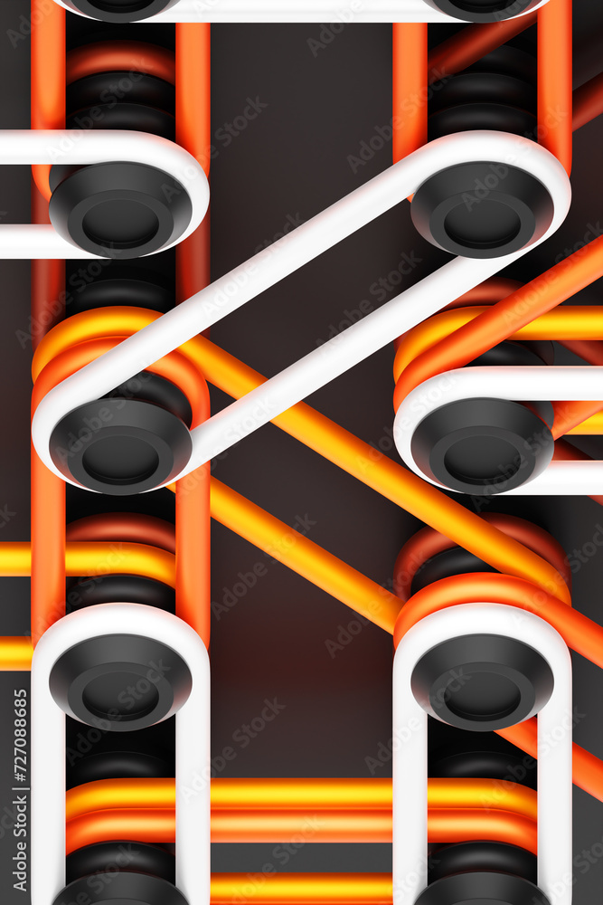 Poster a composition in which bright multi-colored re-ins are stretched on buttons. 3d rendering digital il