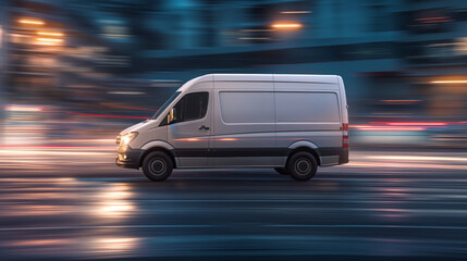 Detailed image of a delivery van in motion