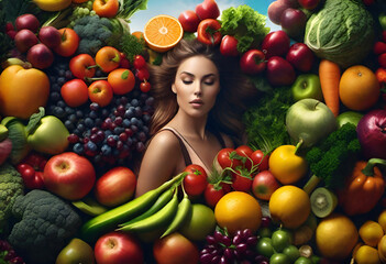 Fototapeta na wymiar Women with vegetables and fruits