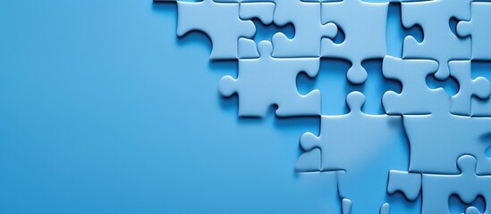 Complete a blue jigsaw puzzle on a blue background