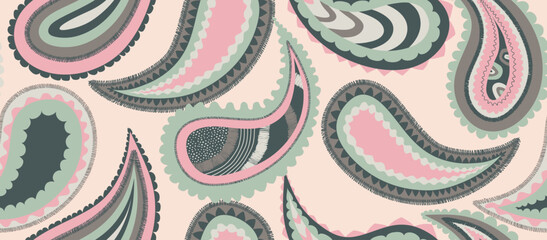 Drawing paisley ornament pattern. Abstract trendy ethnic style. © andin