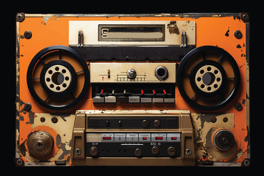 Vintage Silver Radio boom box on black background