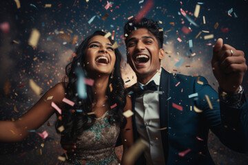 Happy Indian ethnic young couple celebrating a life event