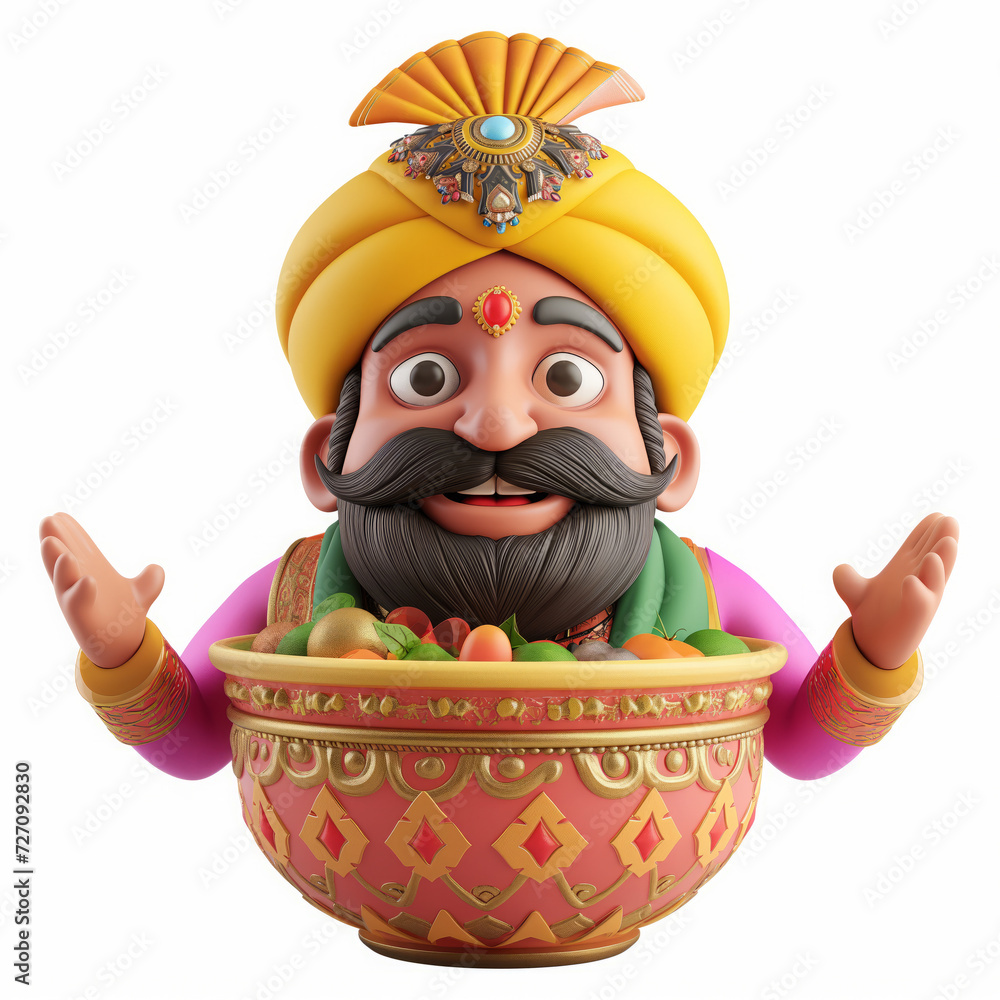 Poster funny 3d glossy indian colorful different reginal chracter on snack bowl