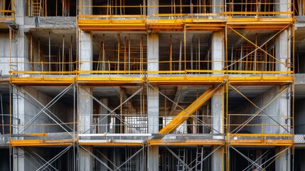Modern concrete and steel building construction site - obrazy, fototapety, plakaty