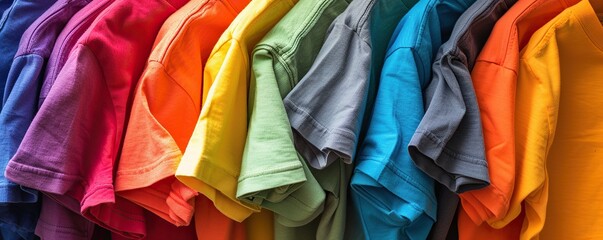 Colorful t-shirts in a clothing store