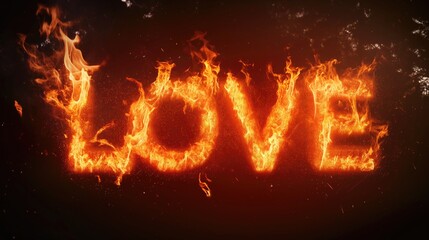 The Word Love on Fire - obrazy, fototapety, plakaty