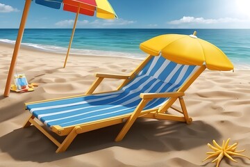 Beach chairs and umbrella on the beach