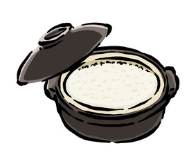 土鍋で炊いたごはんのシンプルなイラスト