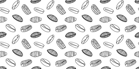 Italian pasta on white background. Horizontal seamless pattern. Modern prints for menu design, cookbooks, fabric, etc.