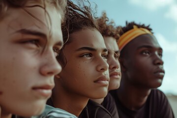 Fototapeta premium AI generated illustration of young men sit together outdoors
