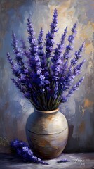 beautiful lavender in a jar painting for wall art, craft work, card, wallpaper and background