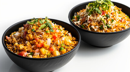 Bhel Puri creatively photographed with top, side, and front views in a black bowl