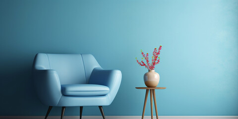 
Blue armchair on blue background .