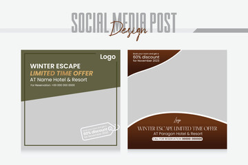 hotel resort and travel flyer or post social media template