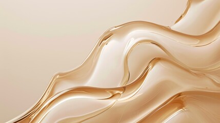 Obraz premium Smooth wavy transparent liquid texture on pastel beige background. Beauty product banner, serum, cream or moisturiser