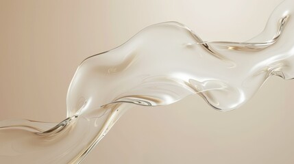 Smooth wavy transparent liquid texture on pastel beige background. Beauty product banner, serum, cream or moisturiser