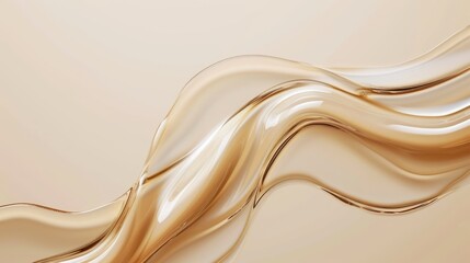 Smooth wavy transparent liquid texture on pastel beige background. Beauty product banner, serum, cream or moisturiser