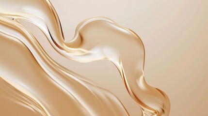 Smooth wavy transparent liquid texture on pastel beige background. Beauty product banner, serum, cream or moisturiser - obrazy, fototapety, plakaty