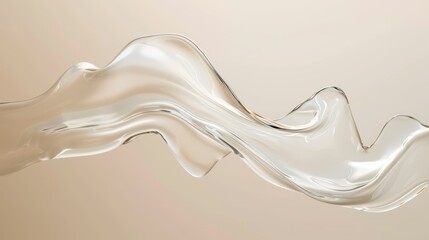 Smooth wavy transparent liquid texture on pastel beige background. Beauty product banner, serum, cream or moisturiser