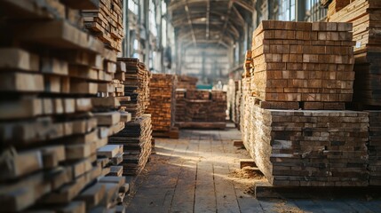 Stacks of wooden products at the sawmill