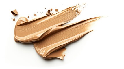 Sample of make up of liquid foundation or concealer of skin tone isolated on white background. Beauty product swatches