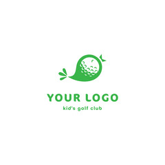 Logo for kid's golf club. The bird in shape of the golf ball. Green on the white background.